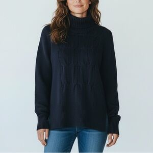 Yoshi Kondo Paris Navy Blue Soft Wool Asymmetric Turtle Neck Sweater